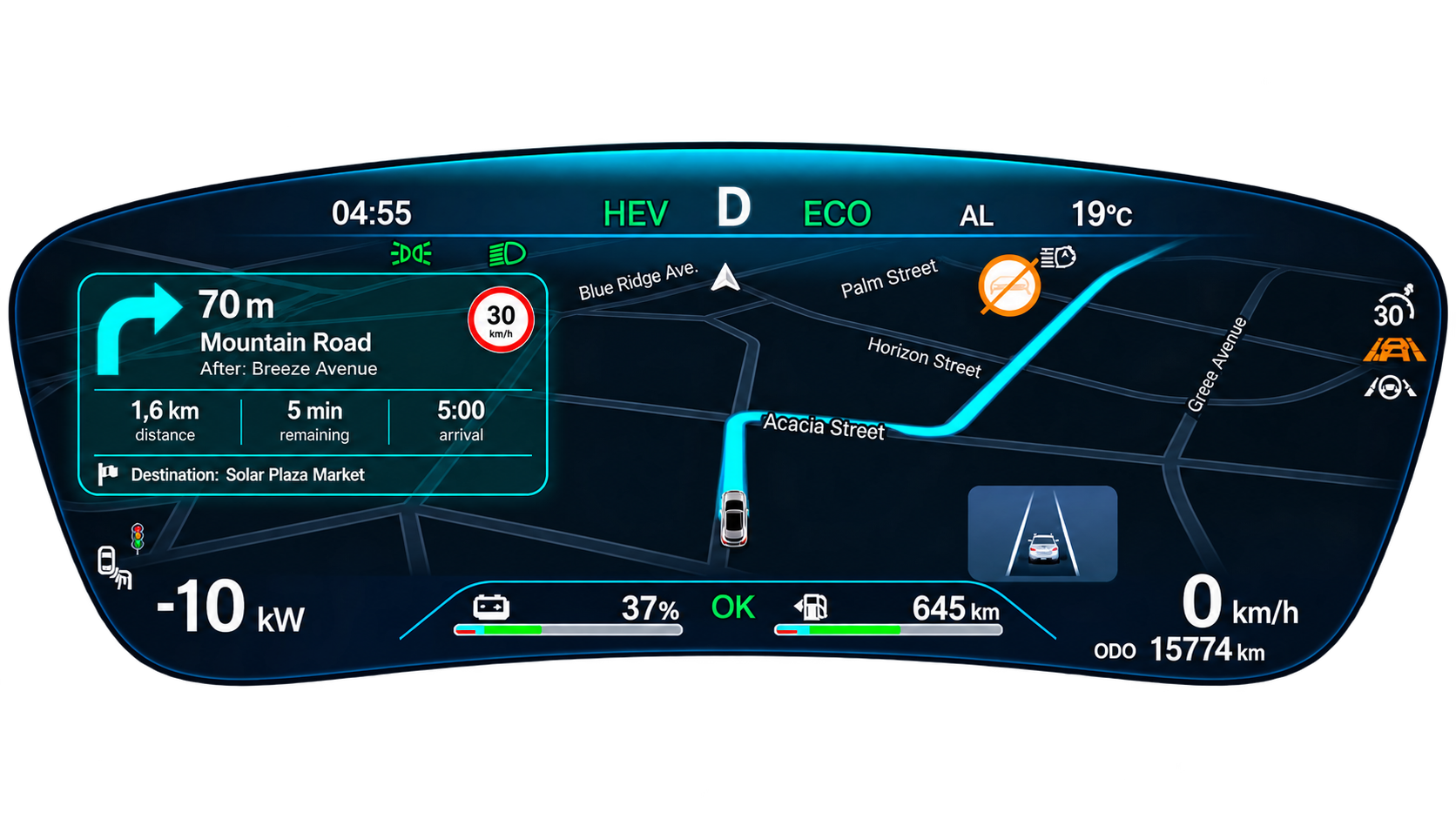 Illustration of Android Auto navigation on a BYD instrument cluster with DashArc