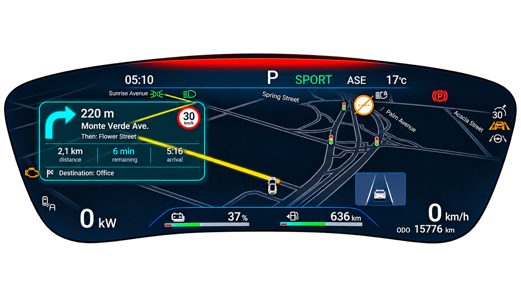 Route and next turn on the BYD instrument cluster