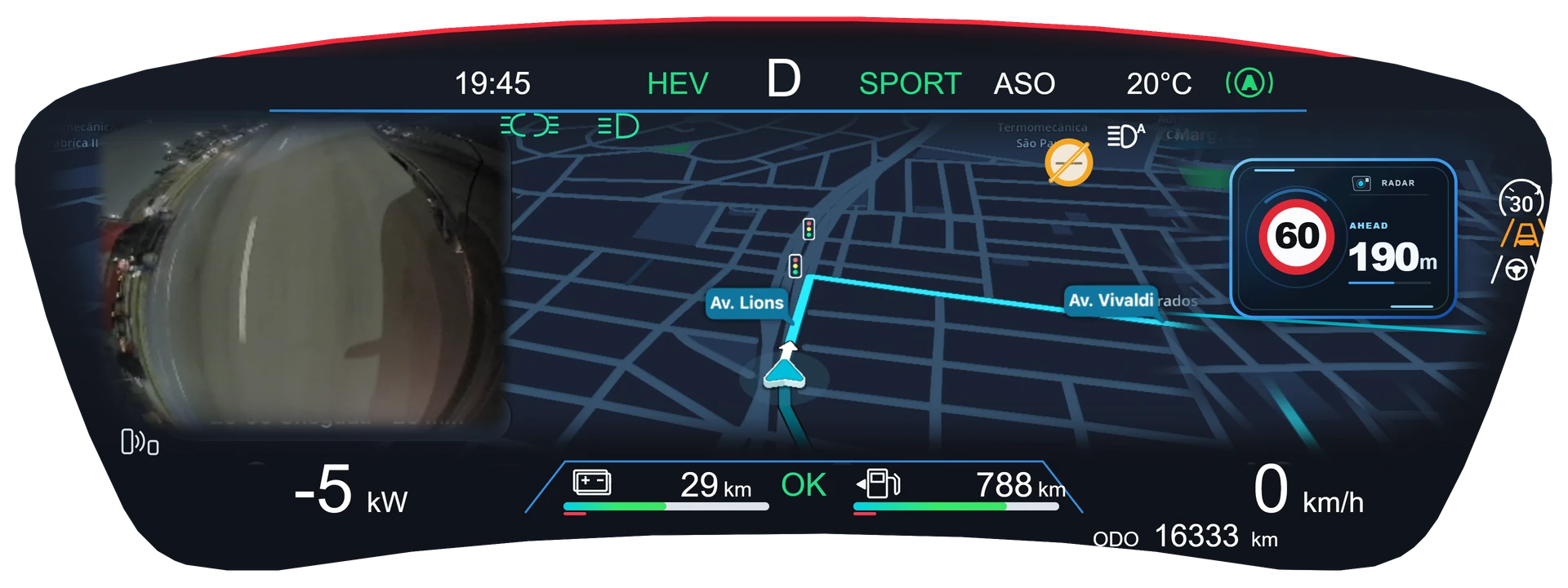 BYD instrument cluster with the Apple CarPlay route, camera and speed camera alert shown by DashArc