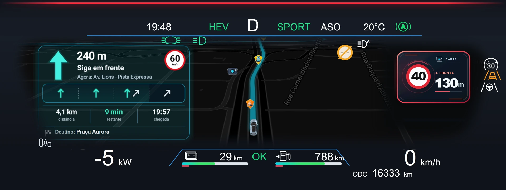 Android Auto: faixas e radar no android auto no painel BYD