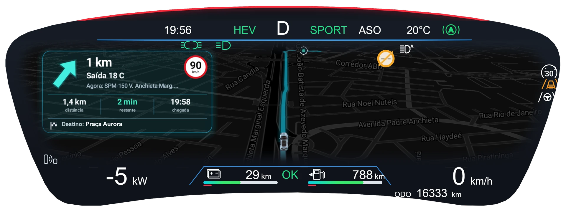 Android Auto: saída de rodovia à frente no painel BYD