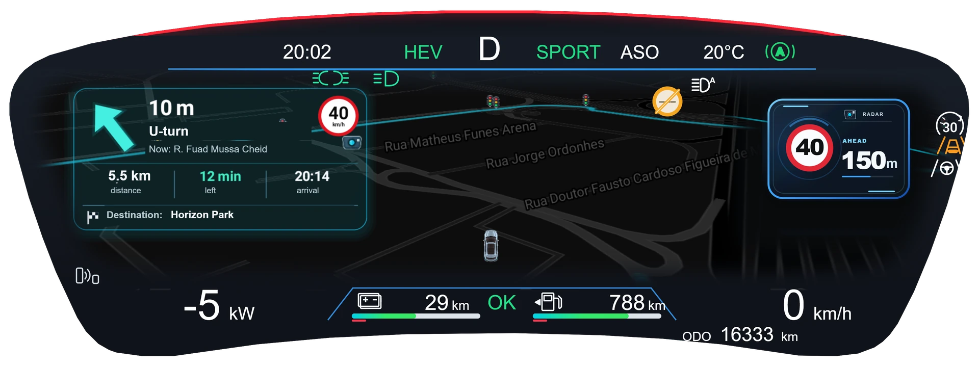 BYD instrument cluster with the route and a speed camera alert shown by DashArc